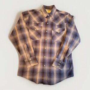 Bit & Bridle Plaid Western Shirt Mens Large Blue Pearl Snap Long Sleeve